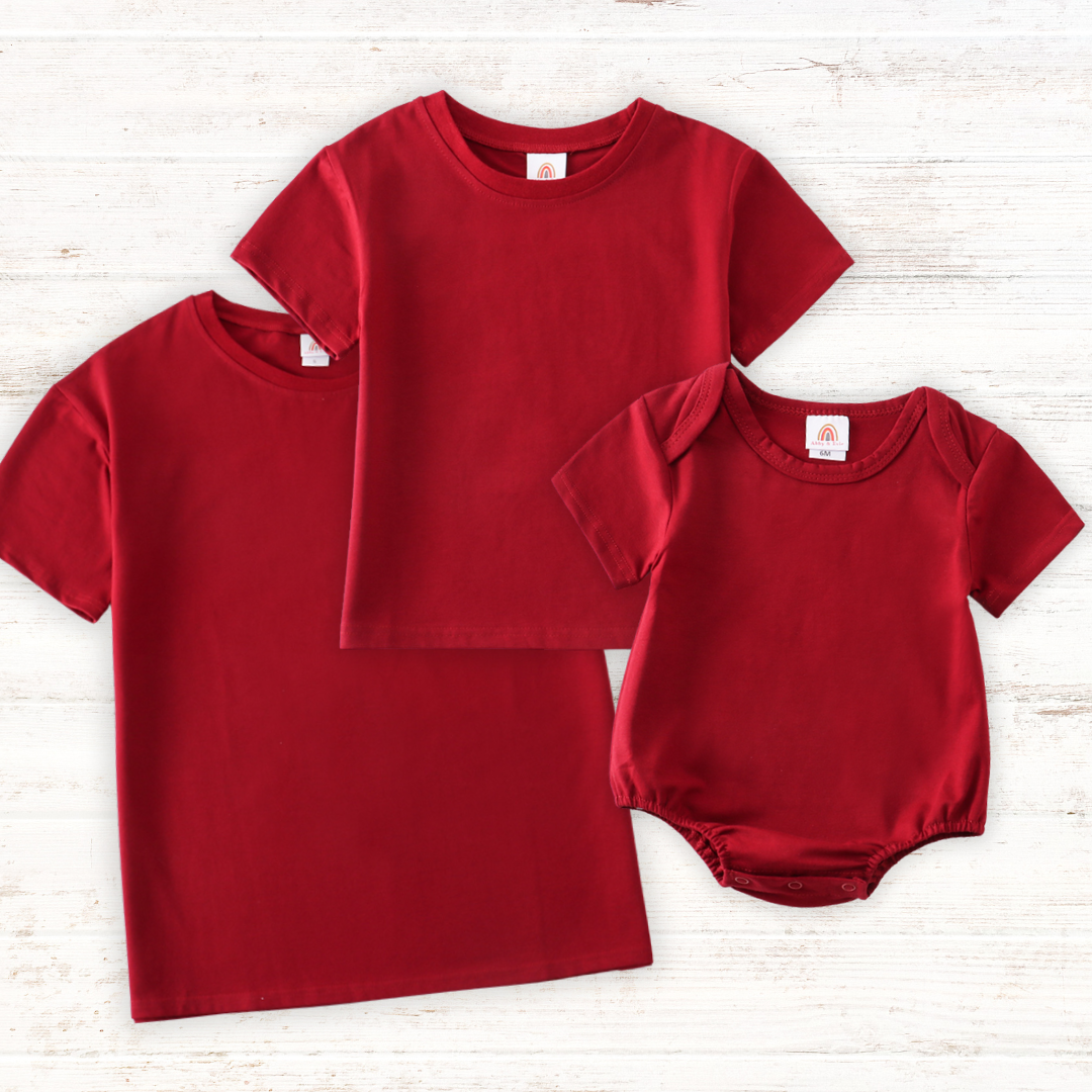 Maroon blank basic t-shirt Adult Kids and baby bubble