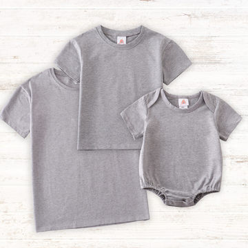 Gray blank basic t-shirt Adult Kids and baby bubble