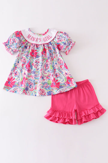 Pink floral print mama's girl embroidery girl set